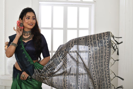 Green Silk Printed Saree