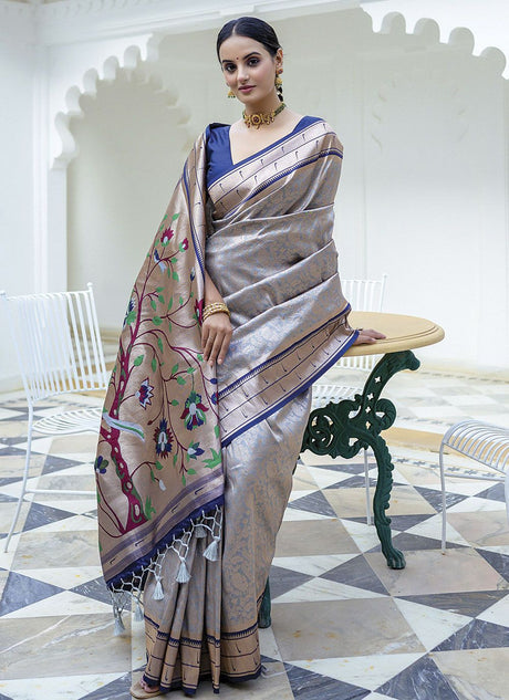 Grey Silk Woven Saree