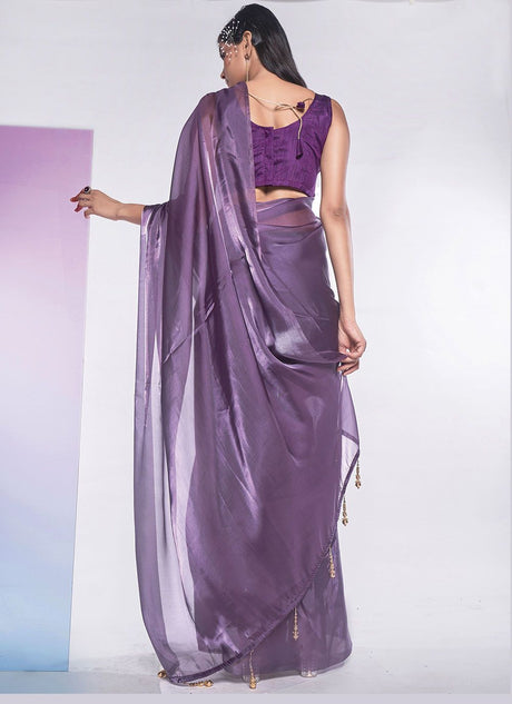 Mauve Organza Solid Saree