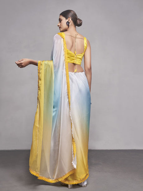 Yellow Organza Printed Saree