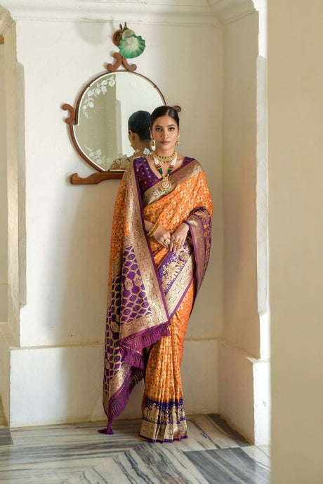 Orange Silk Woven Saree