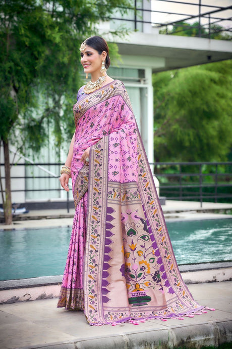 Pink Silk Meenakari Work Saree