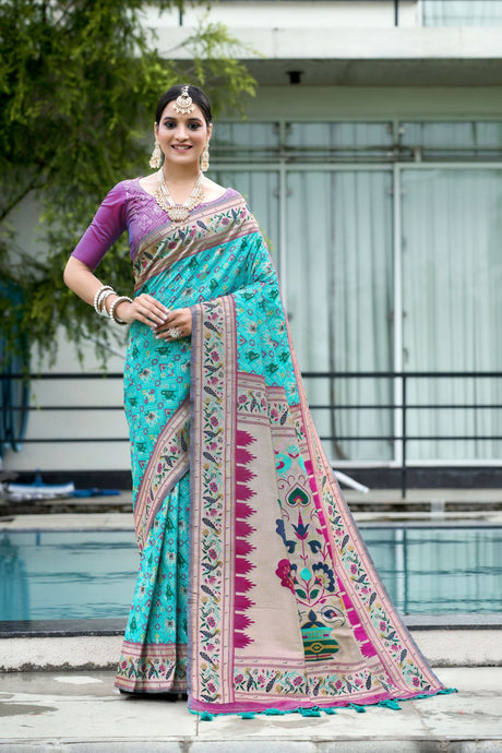 Blue Silk Meenakari Work Saree