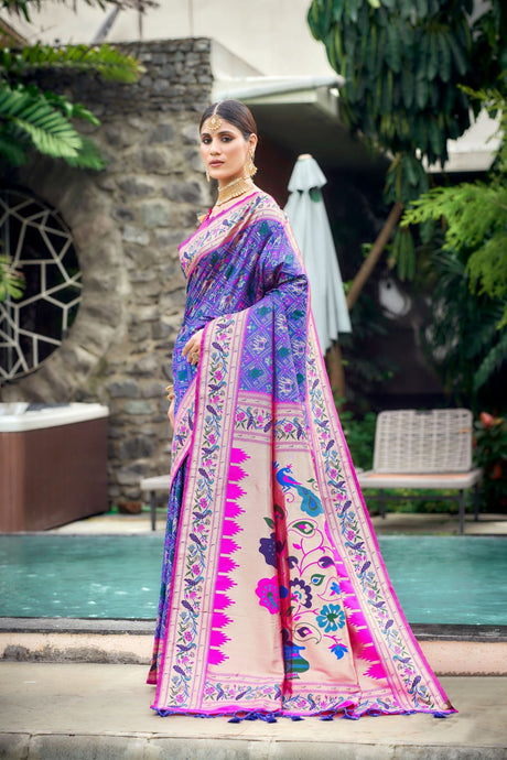 Purple Silk Meenakari Work Saree