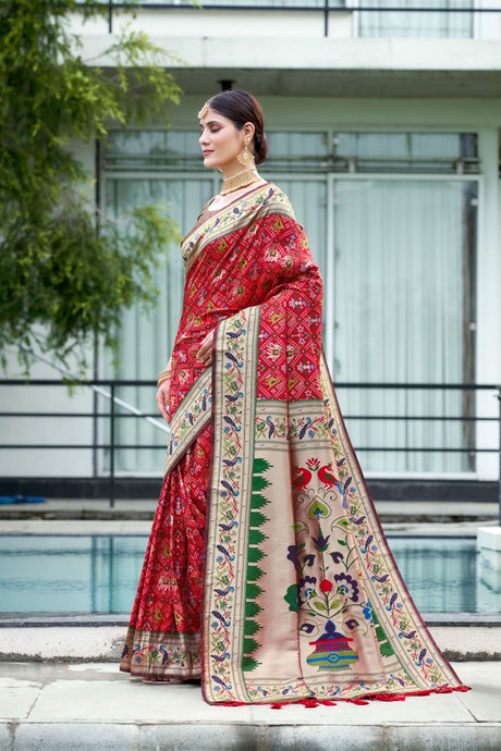 Red Silk Meenakari Work Saree