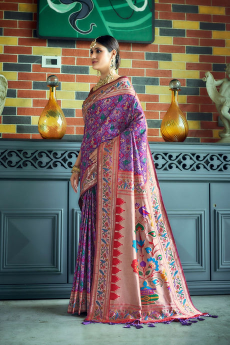 Violet Silk Meenakari Work Saree