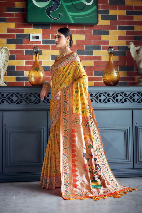 Yellow Silk Meenakari Work Saree