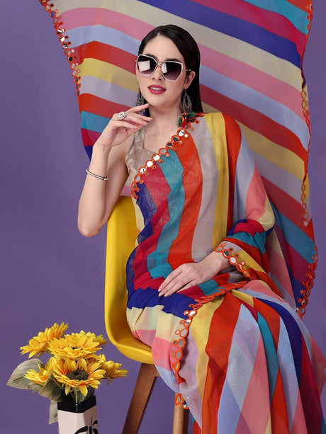 Multi Color Georgette Printed Saree