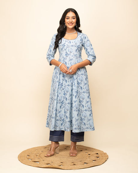 Sky Blue Cotton Gota Work Suit Set