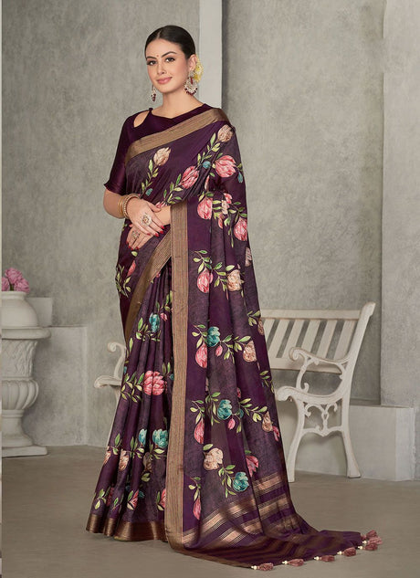 Purple Silk Embroidered Saree