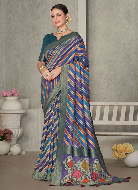 Multi Color Silk Embroidered Saree