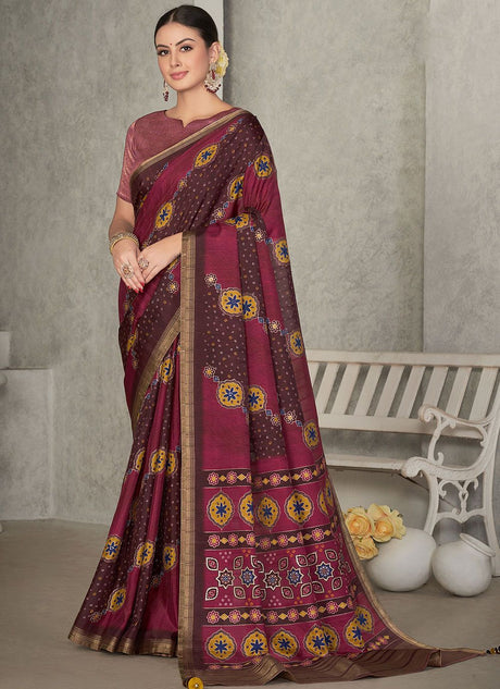 Maroon Silk Embroidered Saree