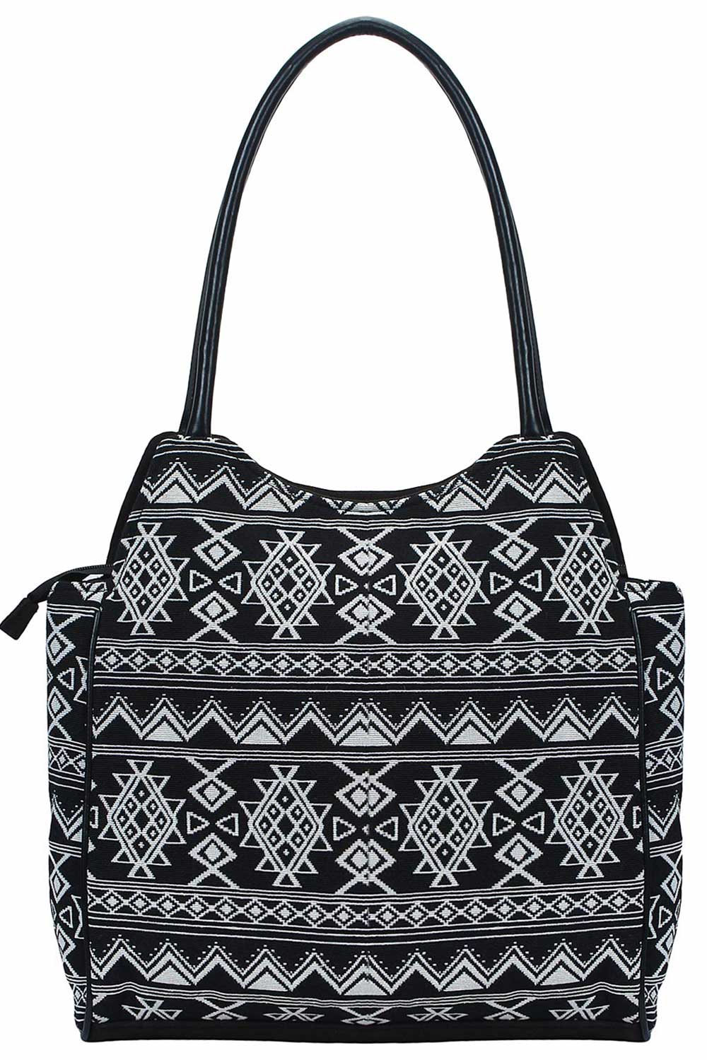 Glitzy Black & Multicolored Jacquard And Cotton Handbag