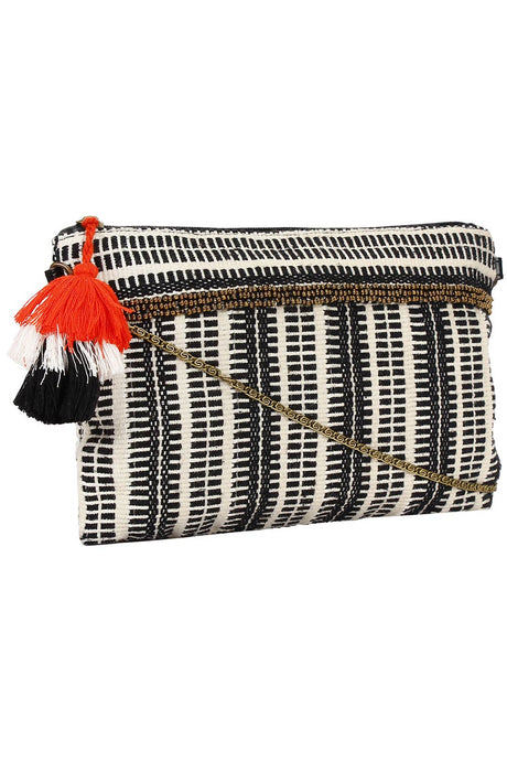 Facilitate Black and white Jacquard cotton Sling Bag