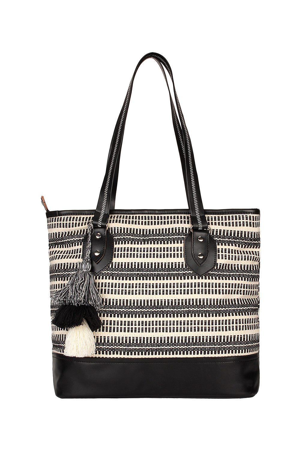 Cotton Handbag In Black And White