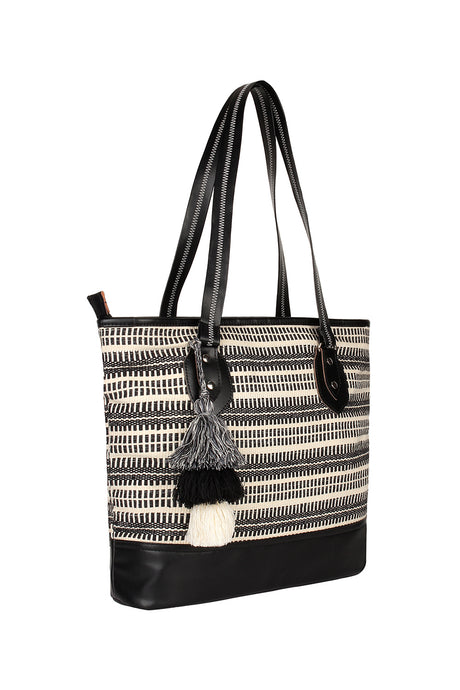 Cotton Handbag in Black And White