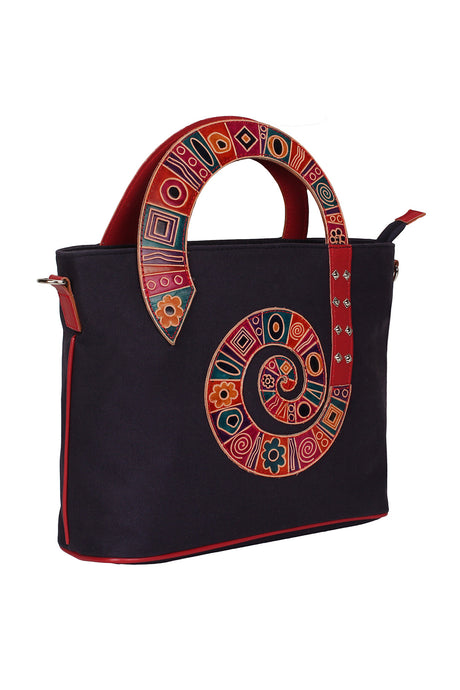 Cotton Canvas Sling Bag In Navy And Red