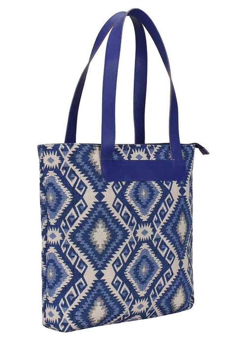 Cotton Jacquard Handbag In Blue And White