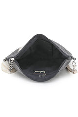 Charcoal & Natural Canvas & Leatherette Floral Embroidered Sling Bag