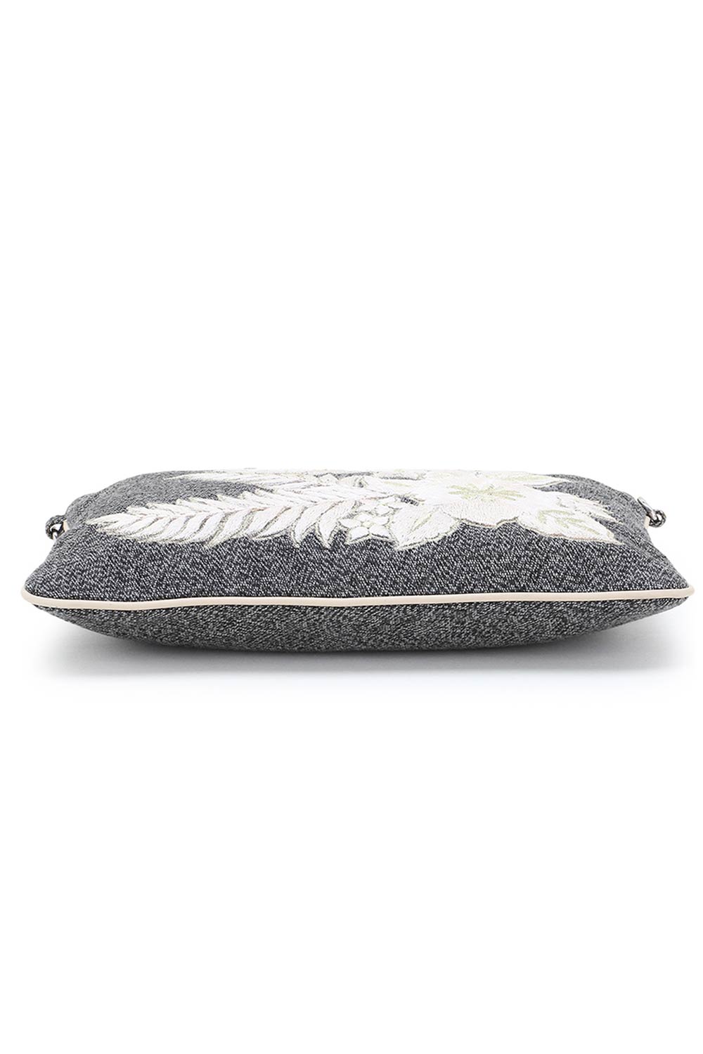 Charcoal & Natural Canvas & Leatherette Floral Embroidered Sling Bag
