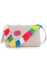 Natural & Multi-Color Floral Patch Canvas Sling Bag