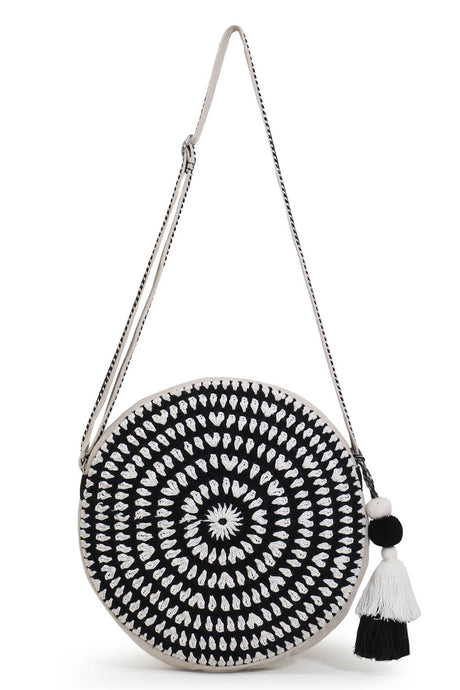 Mandala Black Acro Wool & Canvas Croatia Geometric Sling Bag