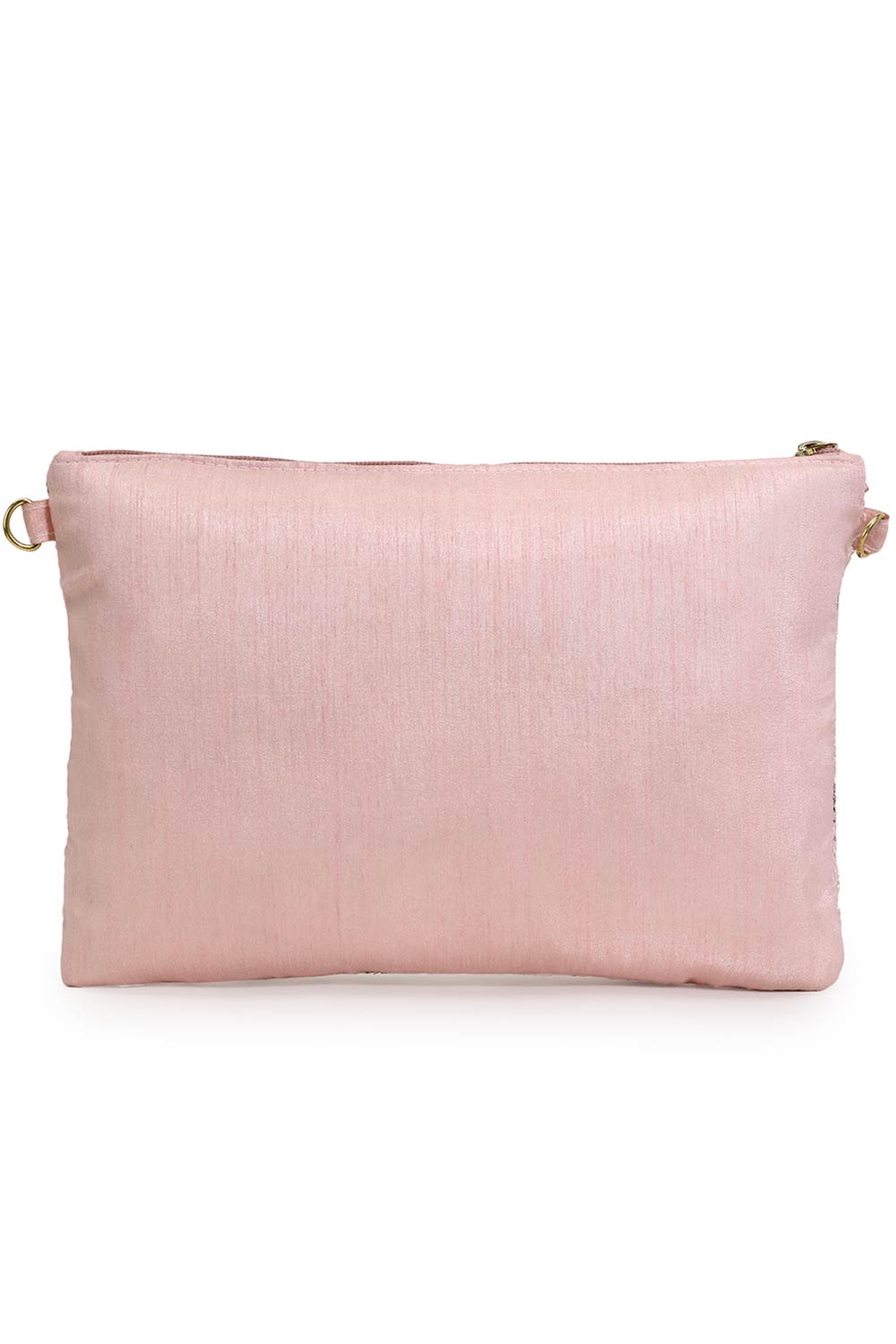 Blush Baby Pink & Gold Faux Silk Floral Embroidered Sling Bag