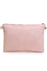 Blush Baby Pink & Gold Faux Silk Floral Embroidered Sling Bag