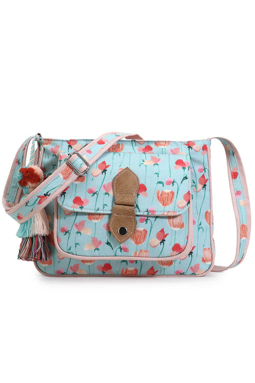 Blue Floral Asymmetrical Sling Bag