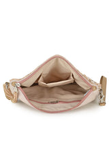 Pastel Pink Jacquard & Leather Ethnic Motifs Embellished Sling Bag