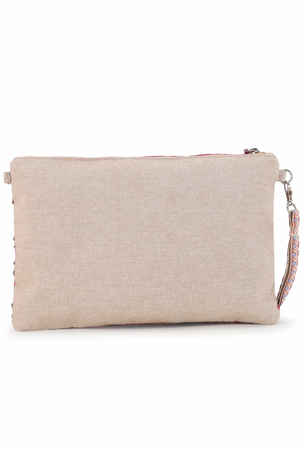 Pink And Copper Cotton Jacquard Tasseled Sling Bag