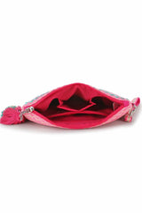 Pink And Multi Cotton Jacquard Tasseled Sling Bag