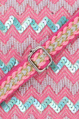 Pink And Multi Cotton Jacquard Tasseled Sling Bag