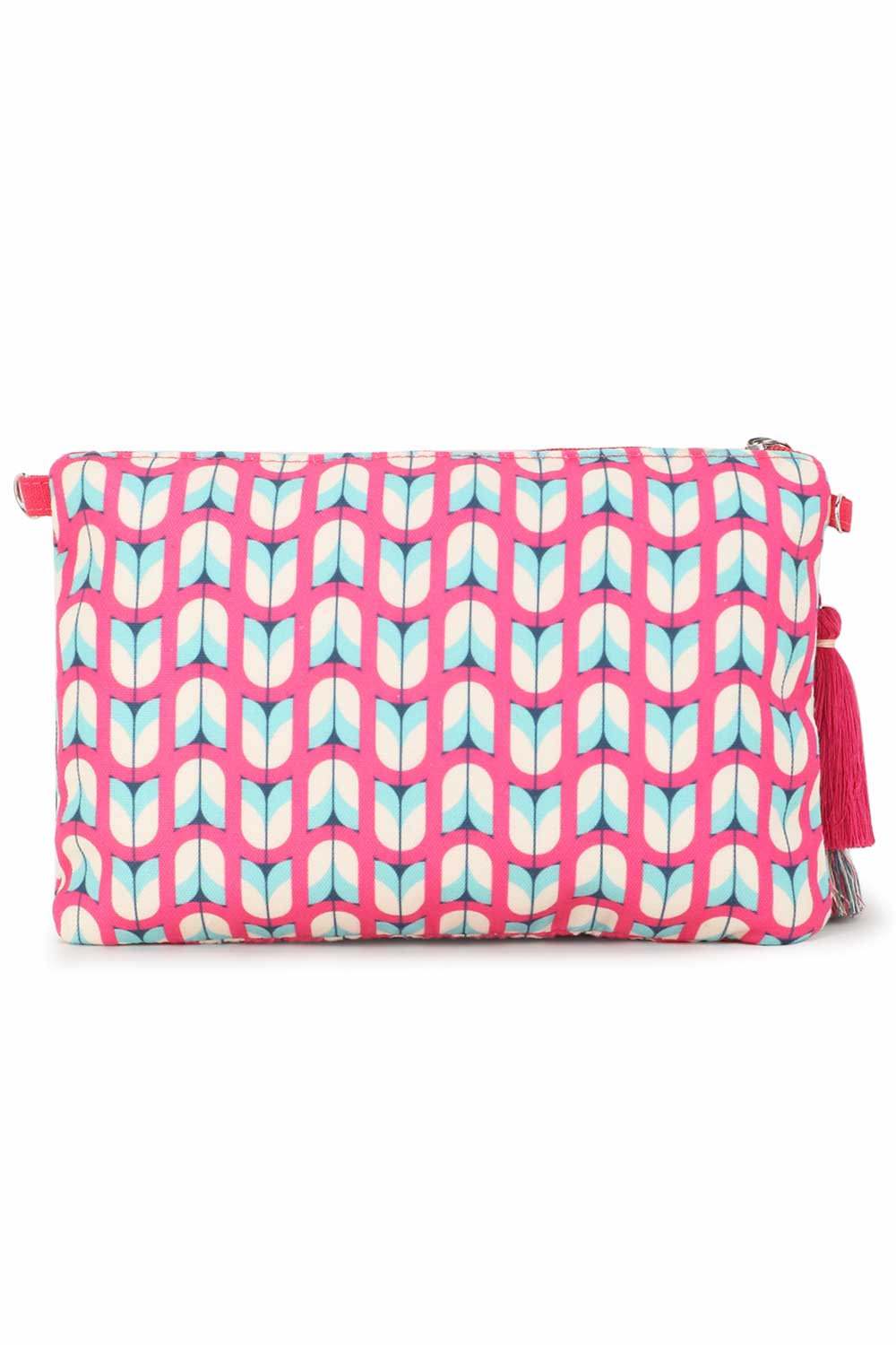 Pink And Multi Polycotton Tasseled Sling Bag