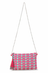 Pink And Multi Polycotton Tasseled Sling Bag