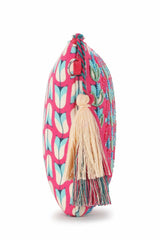 Pink And Multi Polycotton Tasseled Sling Bag