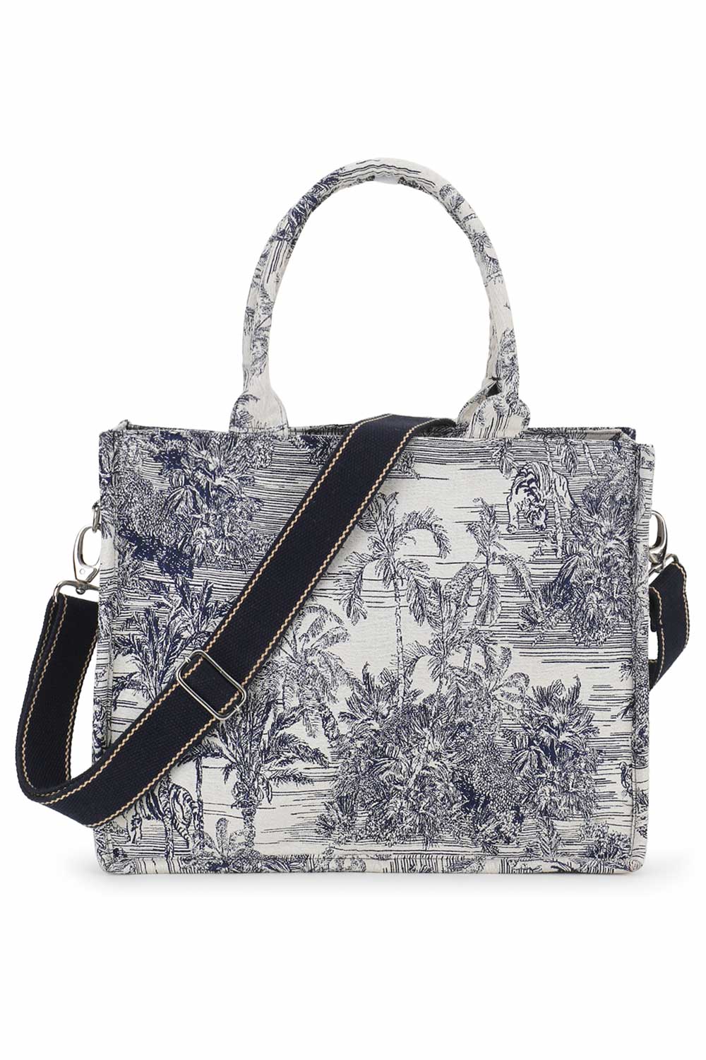 Navy And Off White Cotton Jacquard Handheld Bag