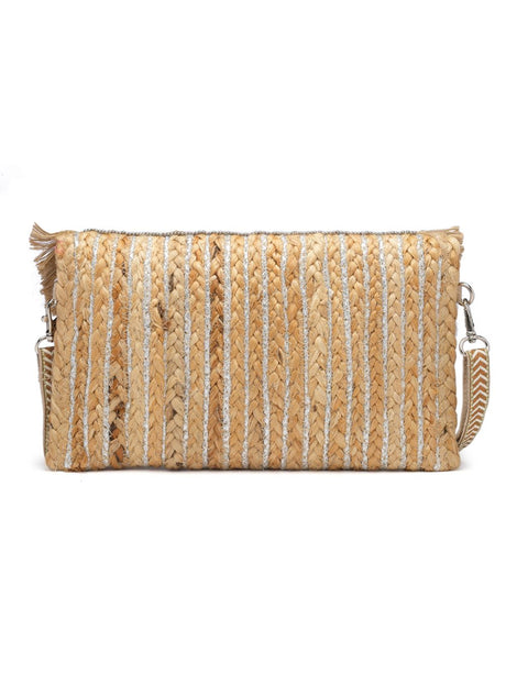 Sisal Baked Beige And Multi Embellished Jute Sling Bag