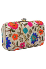 Ethnic White And Multicolored Evening Clutch Bag