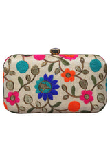 Ethnic White And Multicolored Evening Clutch Bag