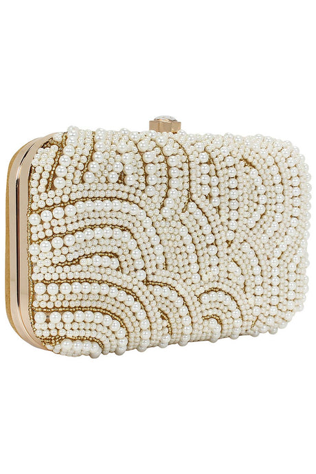 Ethnique Gold and White Party Clutch Bag