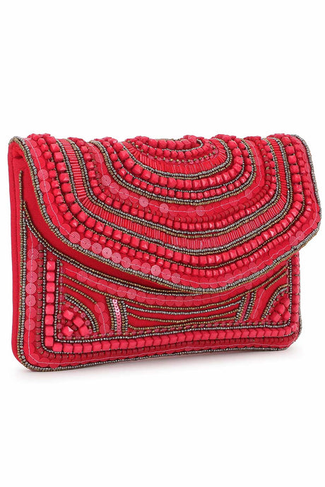 Red And Gold Cotton Canvas Embellished Sling Bag