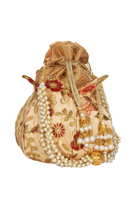 Faux Silk Potli in Beige