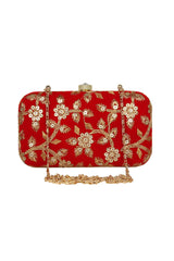 Velvet Clutch In Red And Gold