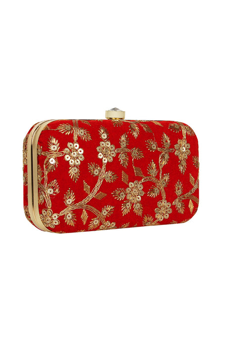 Velvet Clutch in Red And Gold