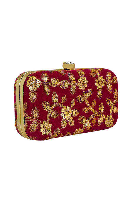 Velvet Clutch In Magenta, Pink And Gold