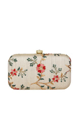 Faux Silk Clutch In White