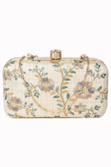 Tulle Sequin Embroidered Faux Silk Clutch Natural & Multi