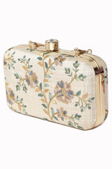 Tulle Sequin Embroidered Faux Silk Clutch Natural & Multi