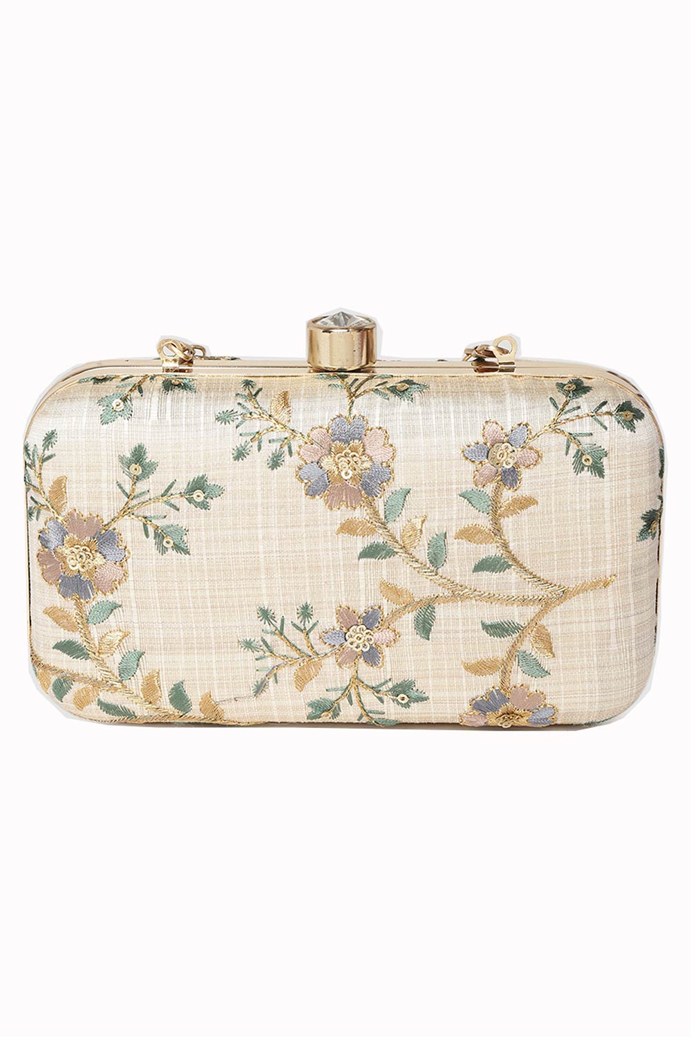 Tulle Sequin Embroidered Faux Silk Clutch Natural & Multi